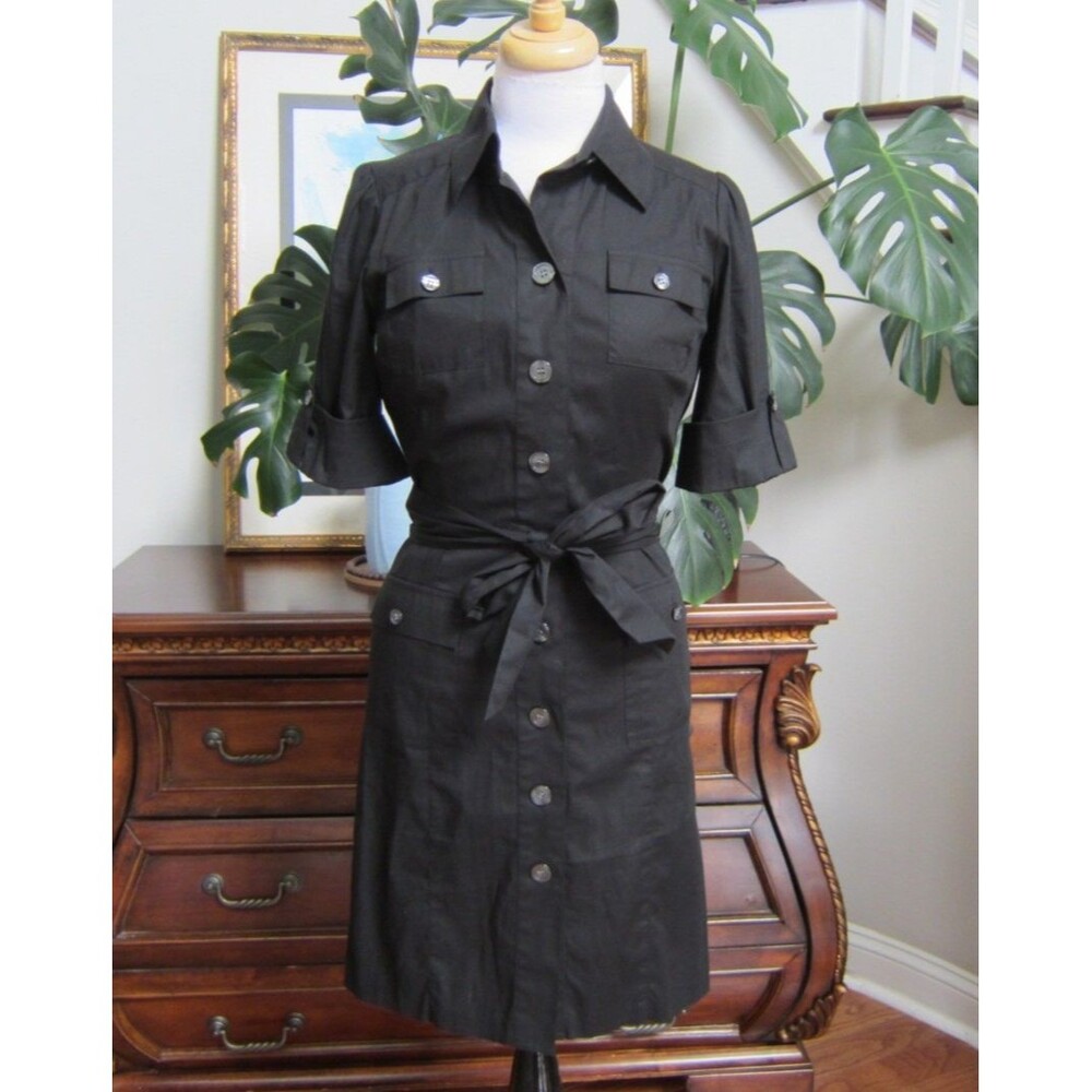 Diane von Furstenberg Clive Black Safari Utility Belted Shirt Dress Size 6